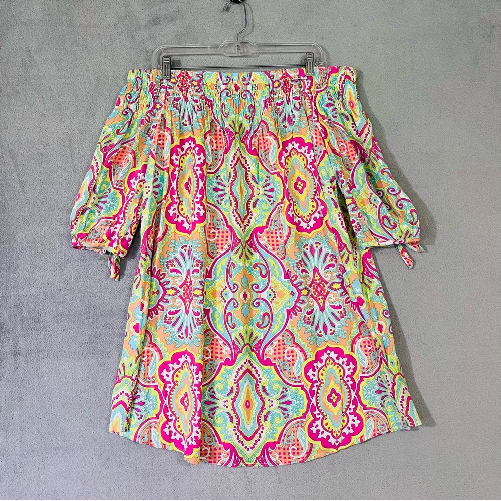 Off Shoulder Nicole Miller Short Dress Colorful Paisley Womens Sz 8